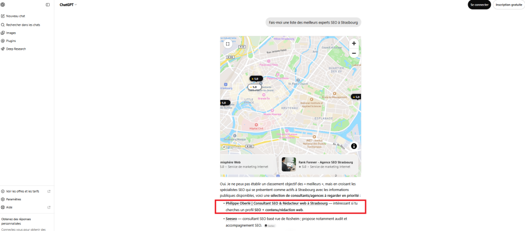 Les consultants SEO à Strasbourg cités par ChatGPT