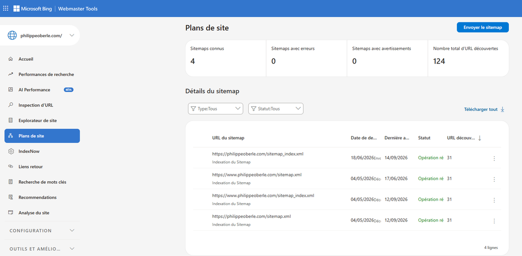 Indexation sitemap dans la Bing Webmaster Tool